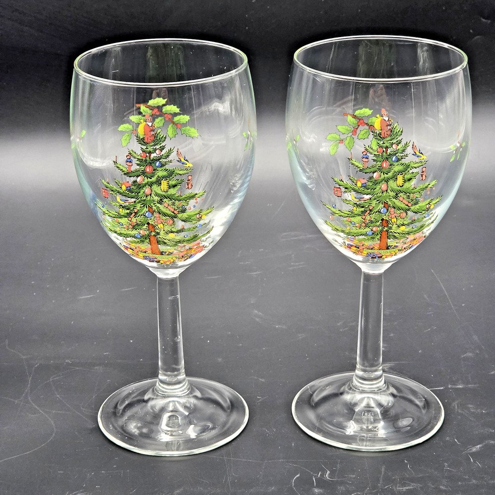 Spode Christmas Tree Wine Glasses 7.25 In Clear Glass Decorative 2